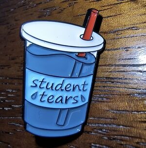 Women’s Jewelry Unique Funny Cute ‘Student Tears’ on Drink Cup Enamel Pin